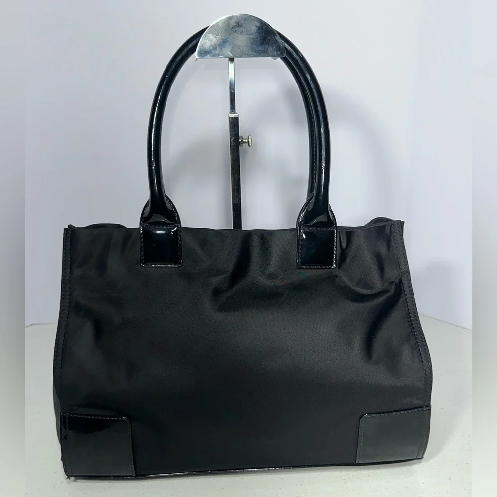 Tory Burch Tote Bag Handbag Nylon x Enamel Leather Black